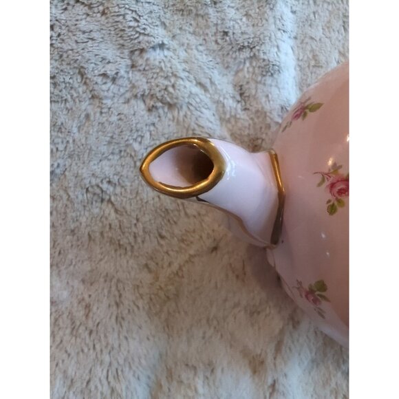 Vtg Sadler Pale Pink Chintz Teapot Roses Gold Trim Round Top Made in England 9x5 - Picture 16 of 16